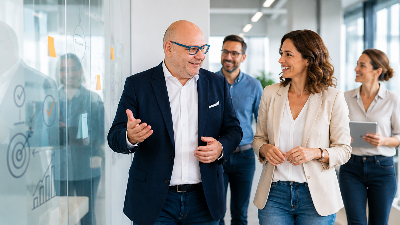Roberto Troisi im Austausch mit einem Team im Büro